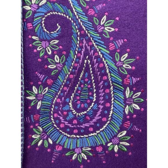 Bob Mackie Blazer Purple Wool Blend Art To Wear Boho Mod Retro Paisley Jacket L - Picture 4 of 10